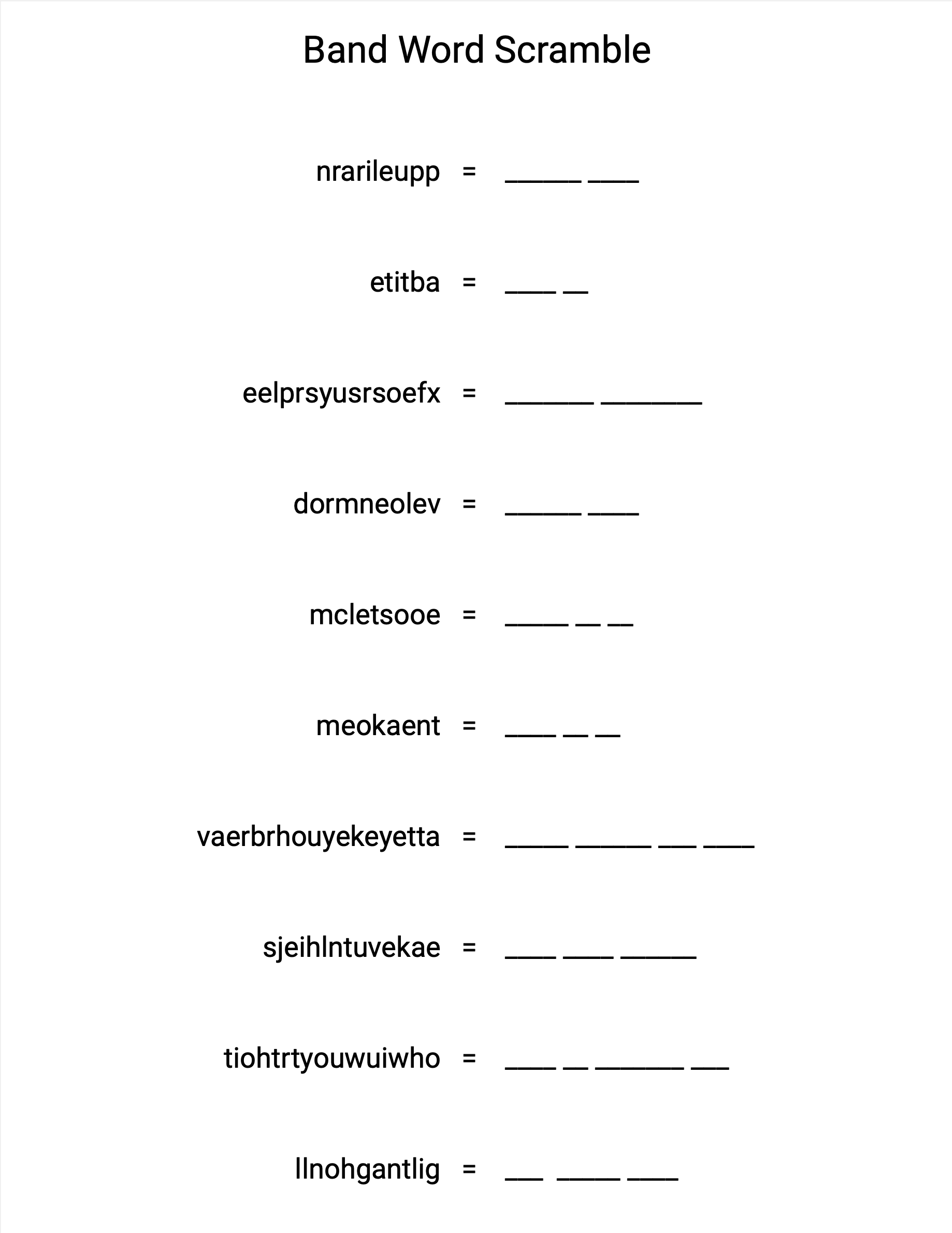 Our promembers can download PDFs with word scramble puzzles like these