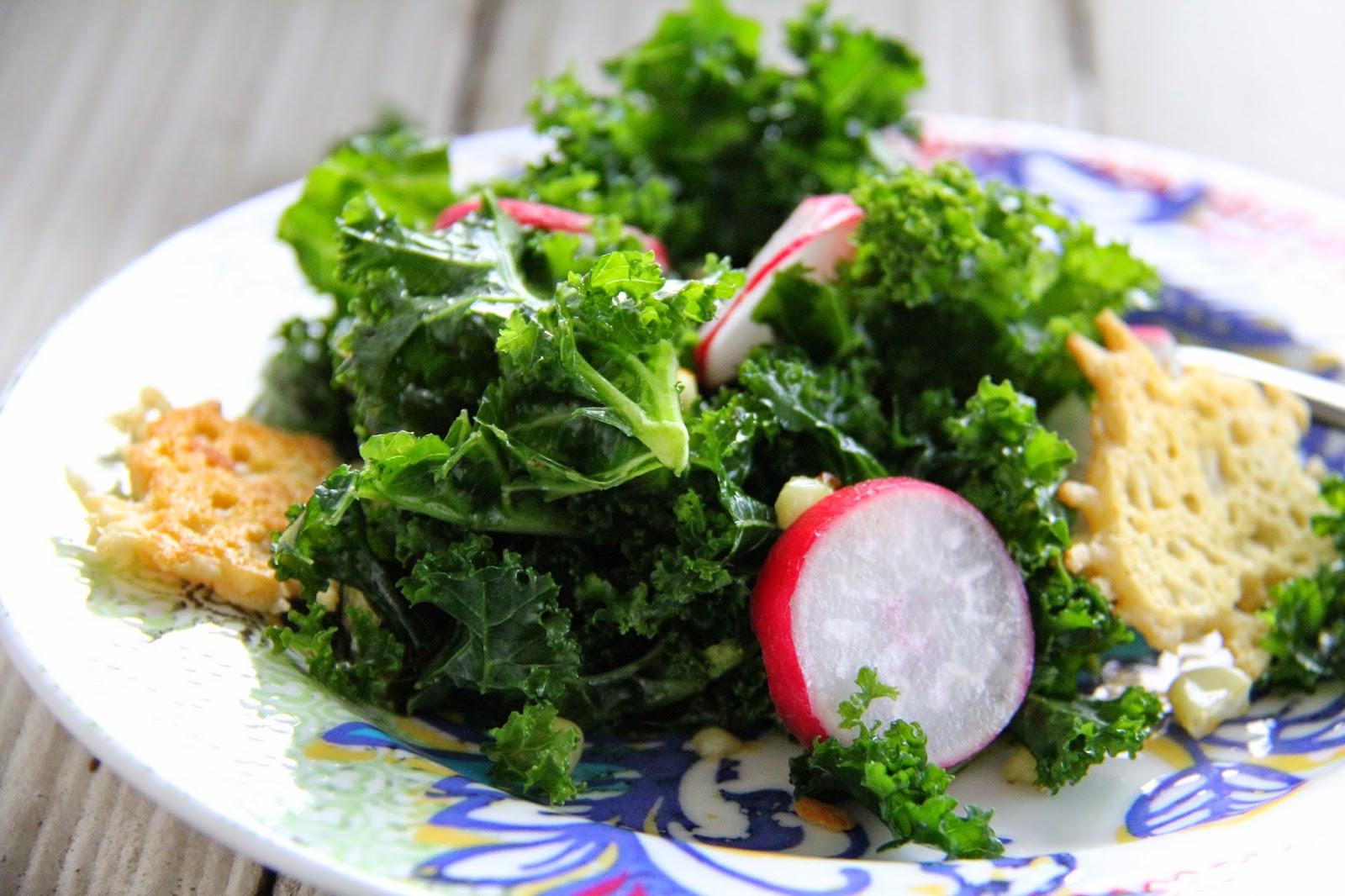 Kale, Radish and Roasted Corn Salad with Parmesan Crisps Mother's Day