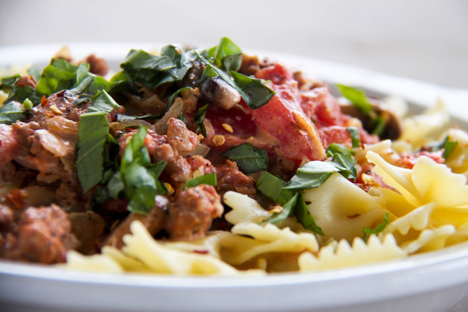 Bowtie Pasta with Sausage, Tomatoes and Cream A Bountiful Kitchen