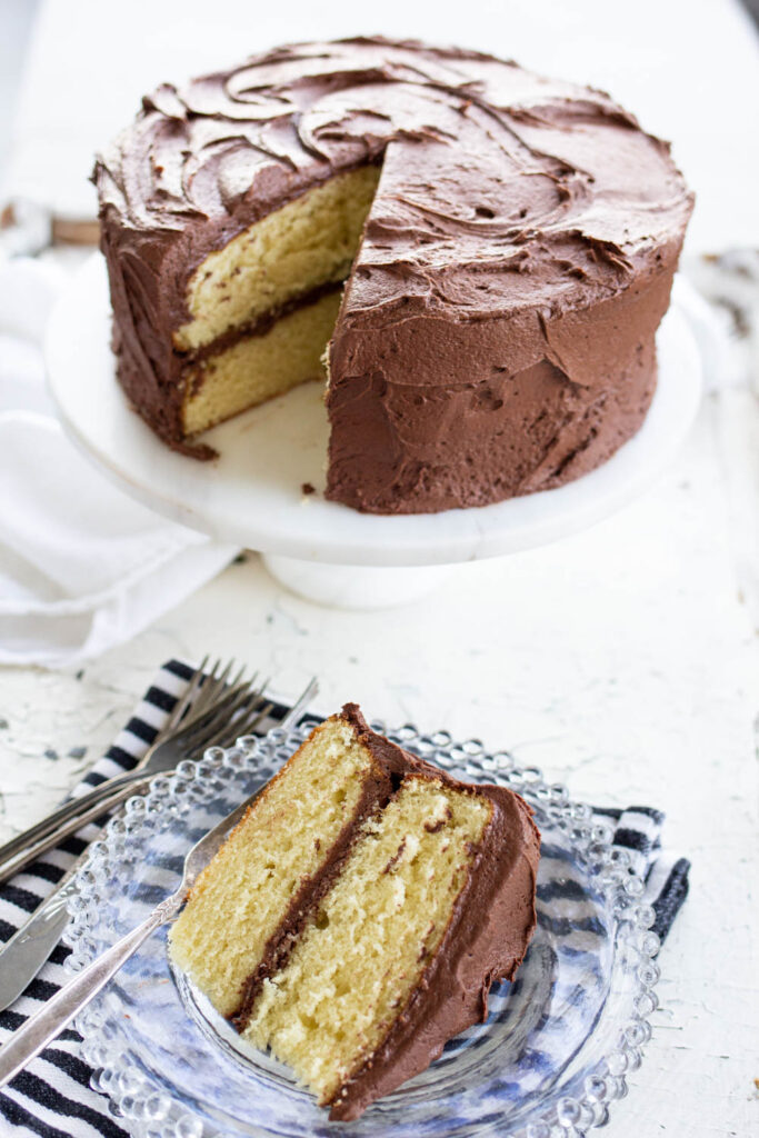 The Best Yellow Cake with Chocolate Frosting A Bountiful Kitchen
