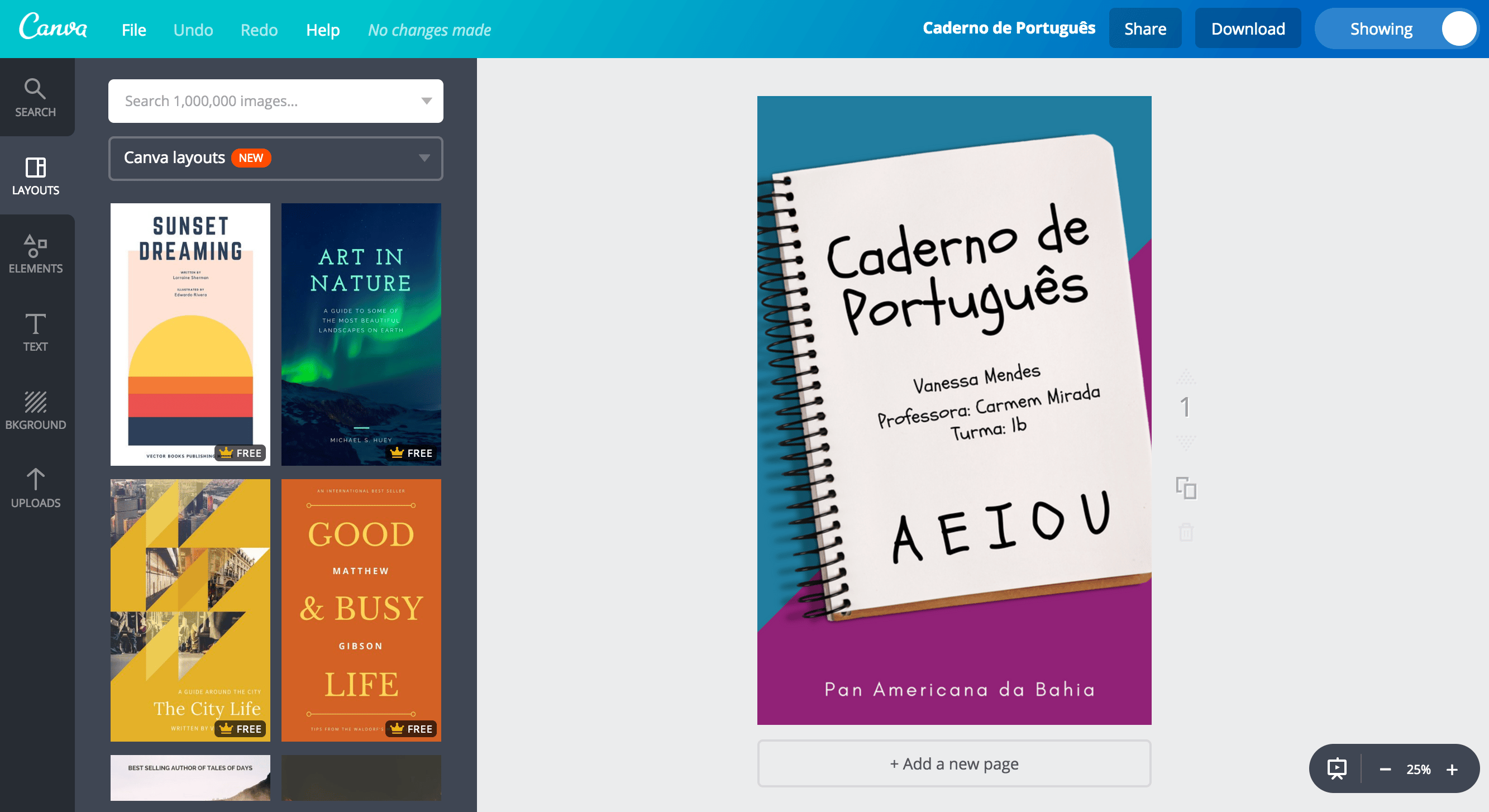 Faça a capa do seu caderno de português online Canva