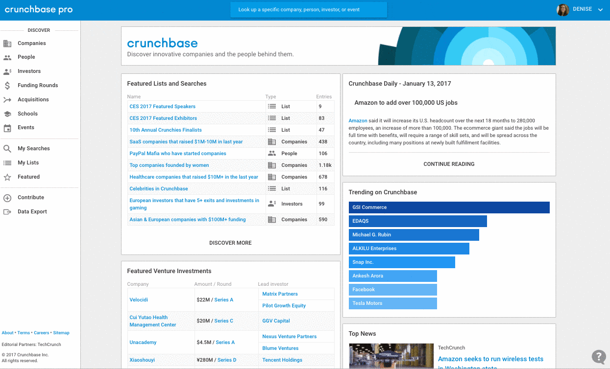 Dynamically Explore Companies, Industries, and Trends with Crunchbase