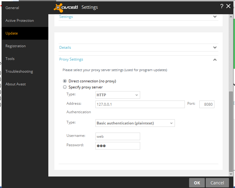 How to update Avast Antivirus using a proxy server • About Device