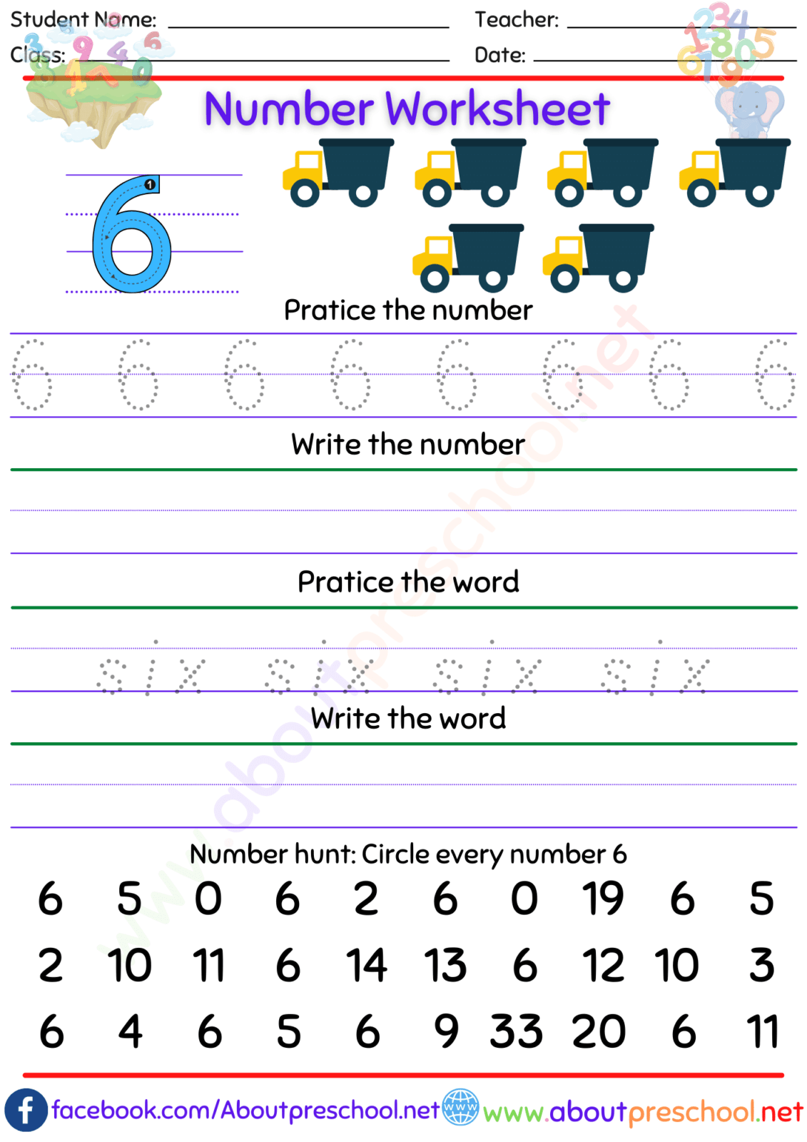 Number 6 Worksheet - About Preschool