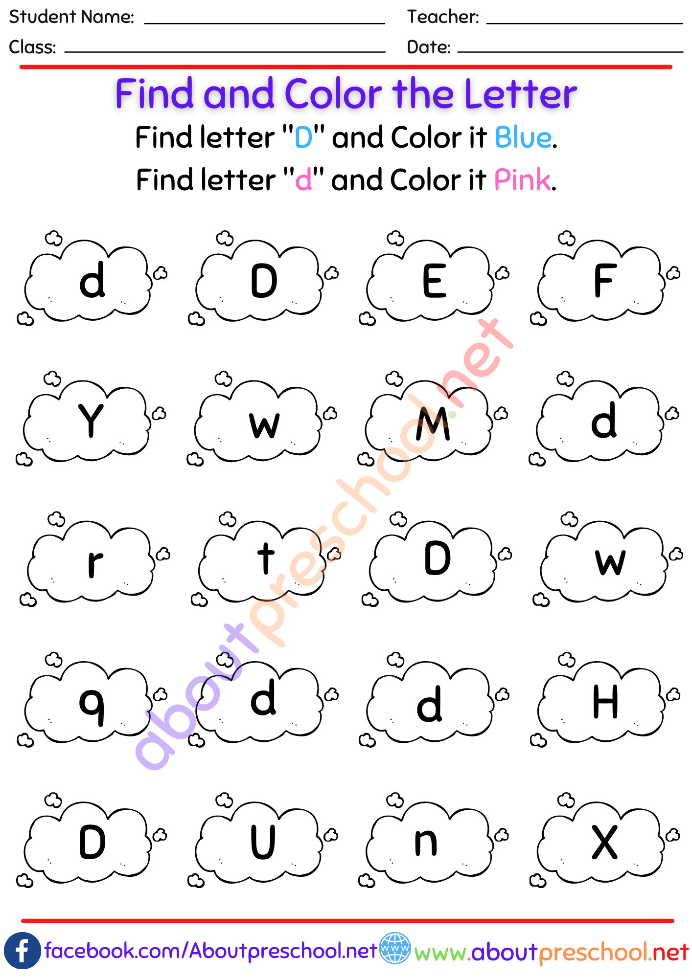 Color By Letter D About Preschool