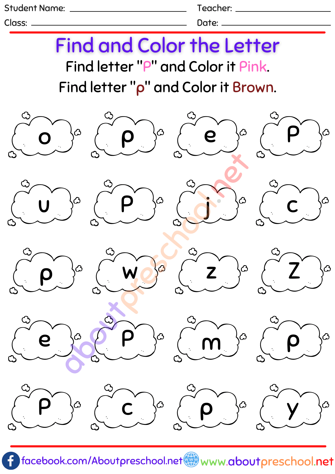 Color By Letter P About Preschool