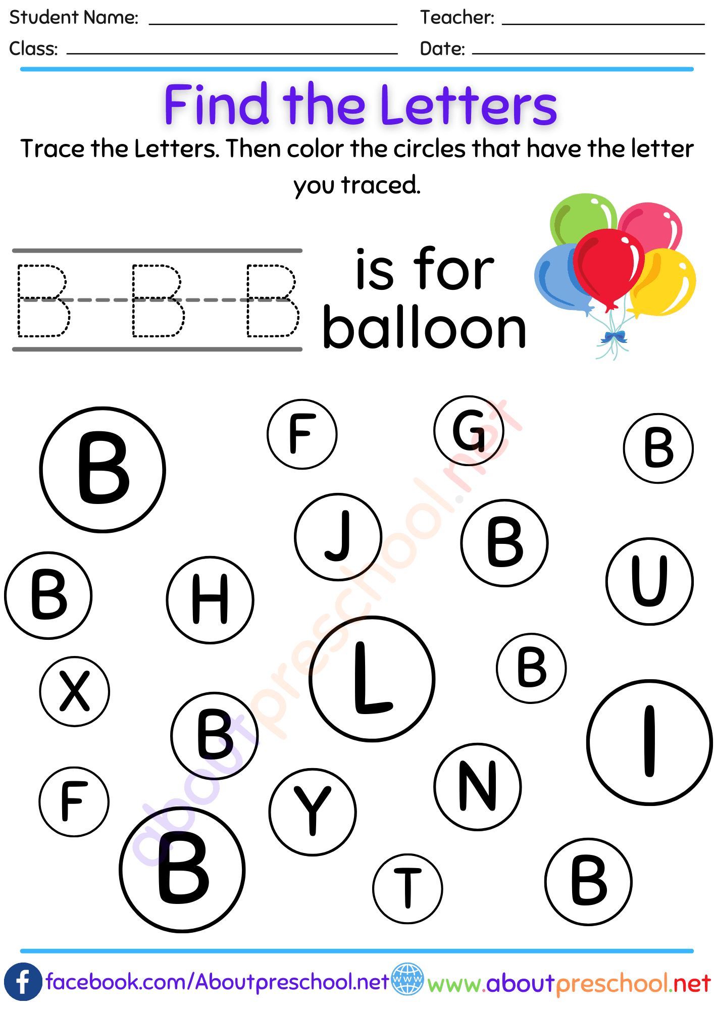 Find the Letters B - About Preschool