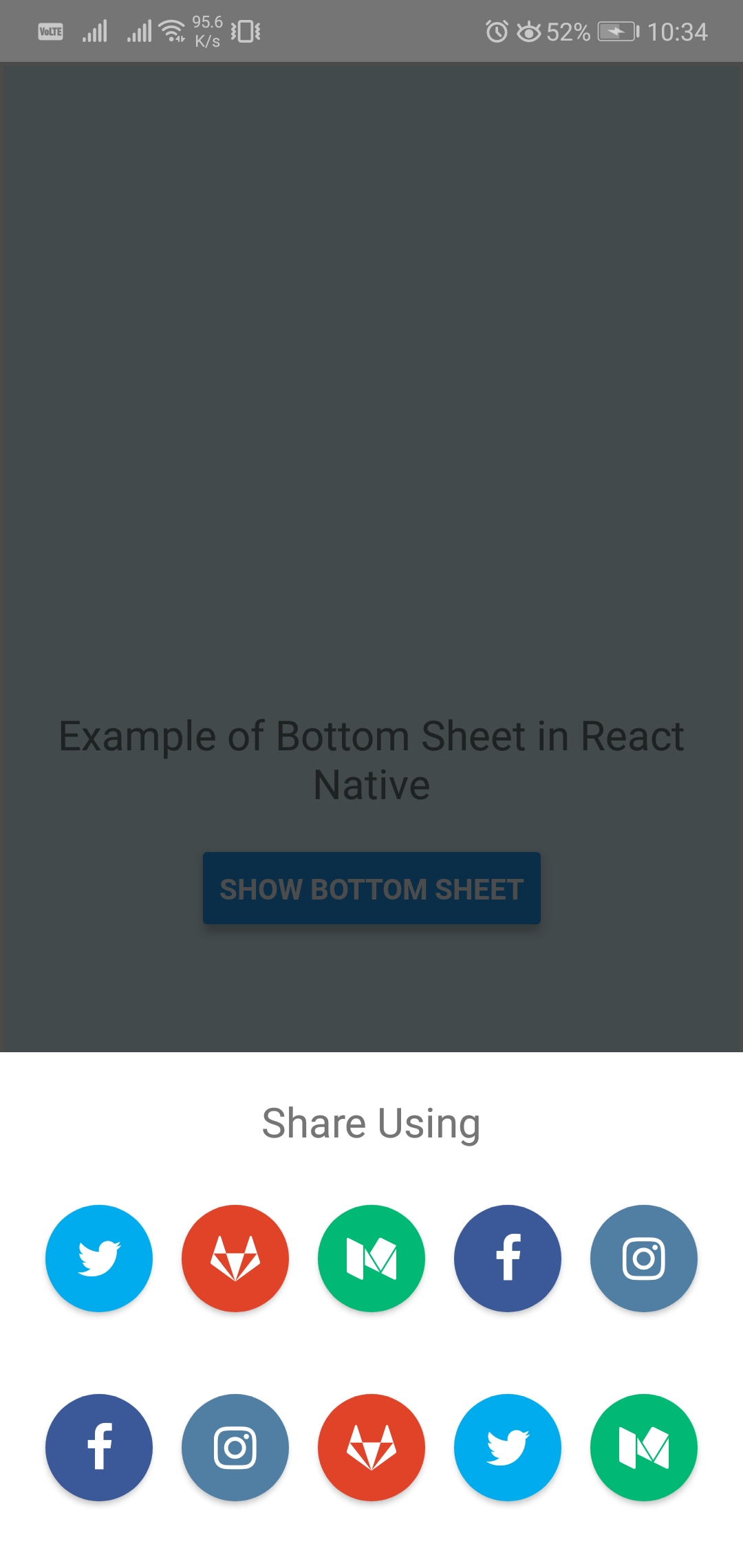Example of Bottom Sheet in React Native About React