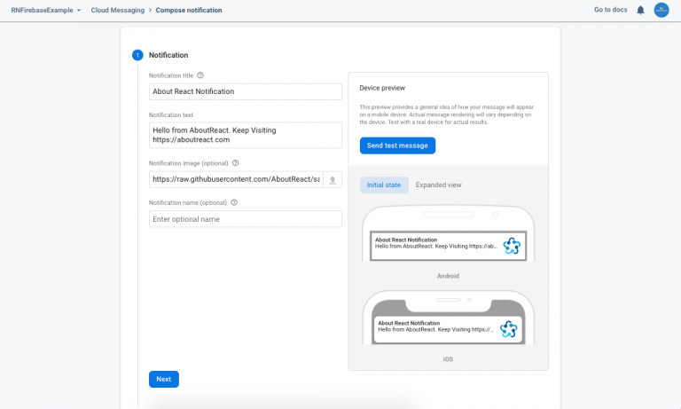 Send Notification to React Native App using Firebase Cloud