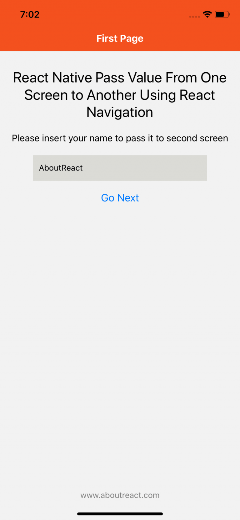 Passing the value from one screen to another in React