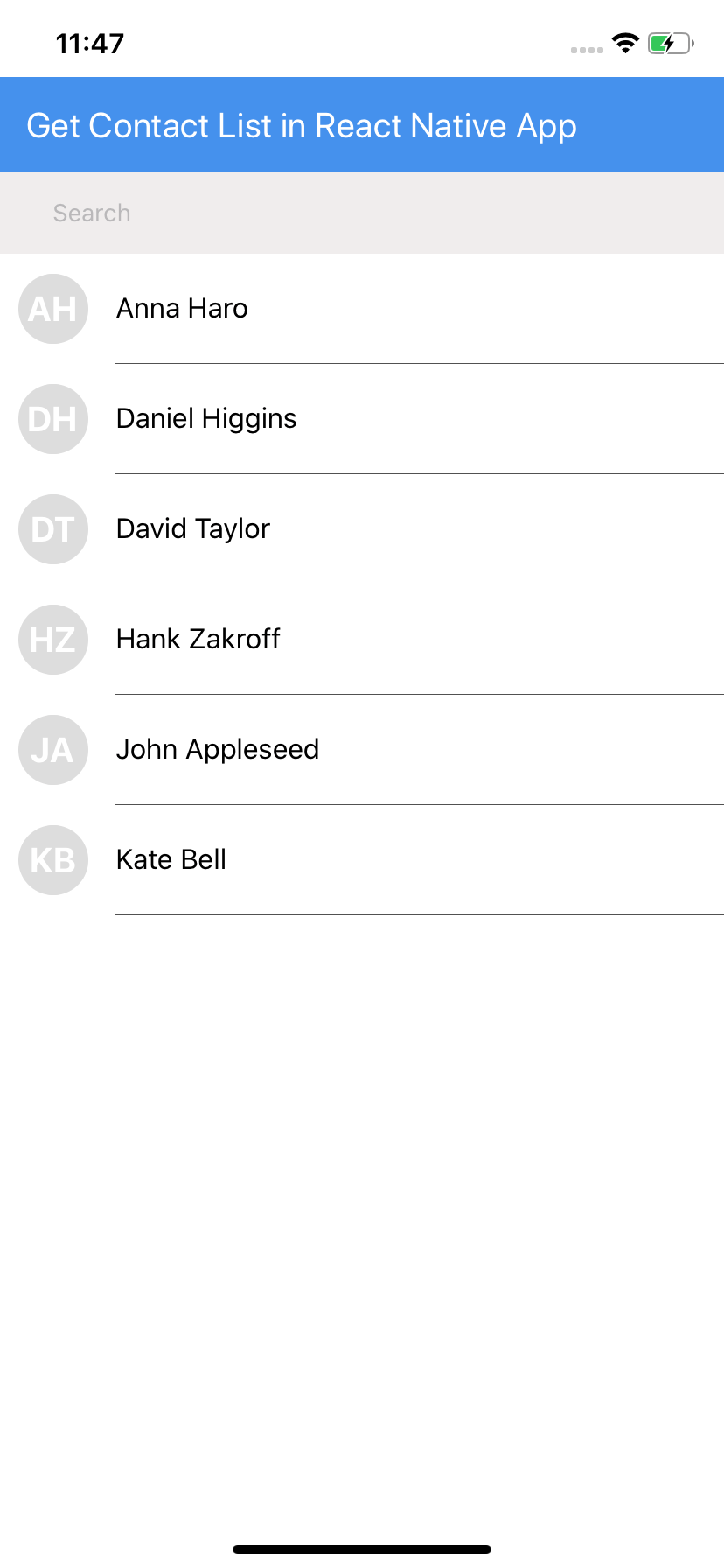 Access Device's Contact List in React Native App About React