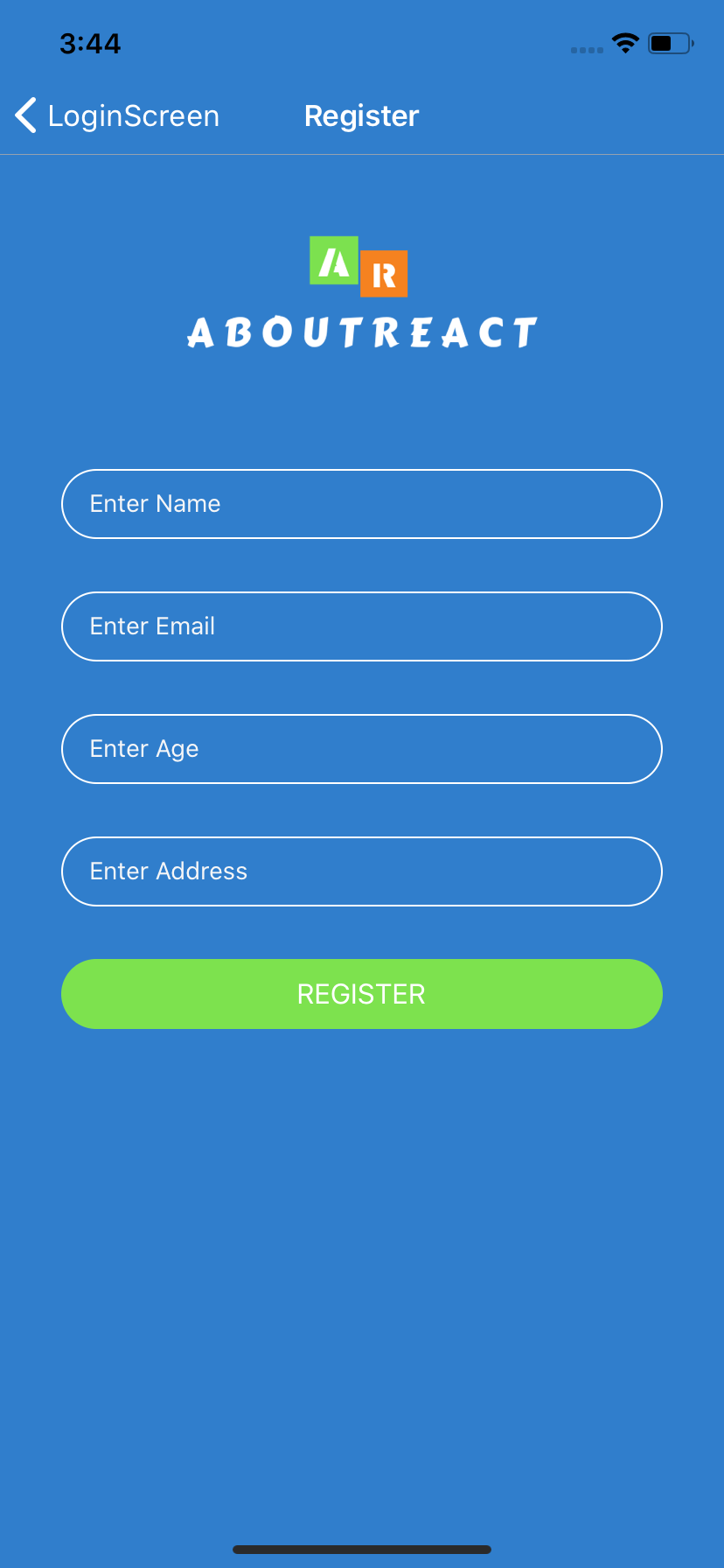 Example of Splash, Login and Sign Up in React Native About React