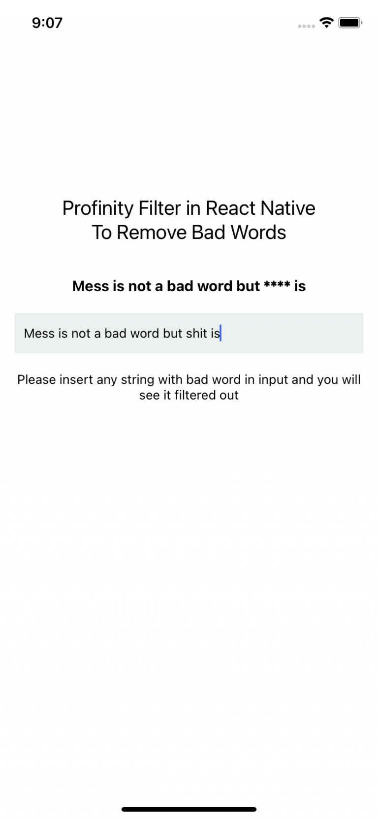Profanity Filter in React Native To Remove bad words