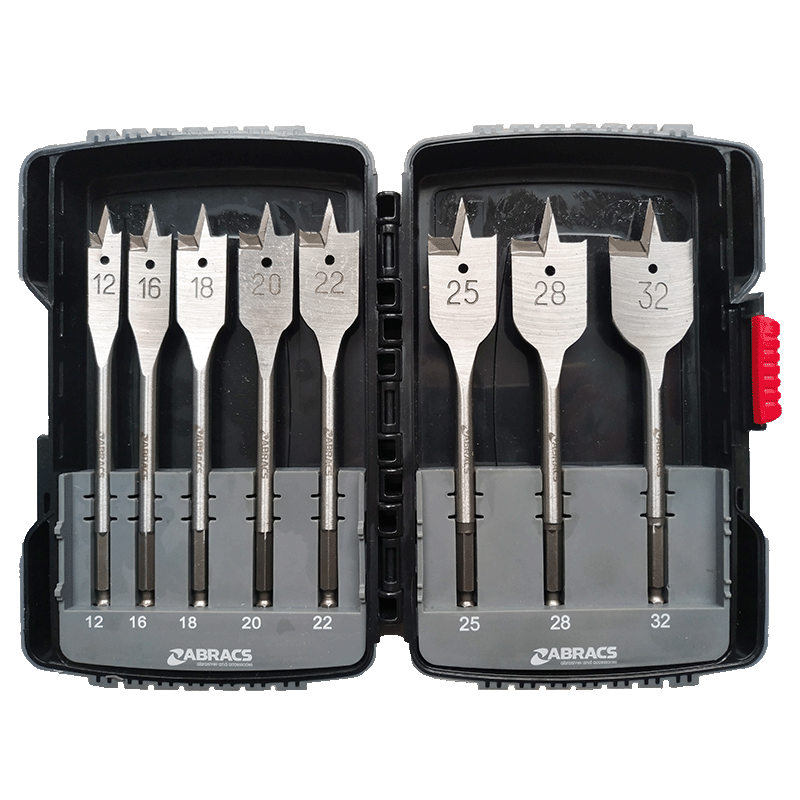 8pc Flat Wood Drill Bit Set Range