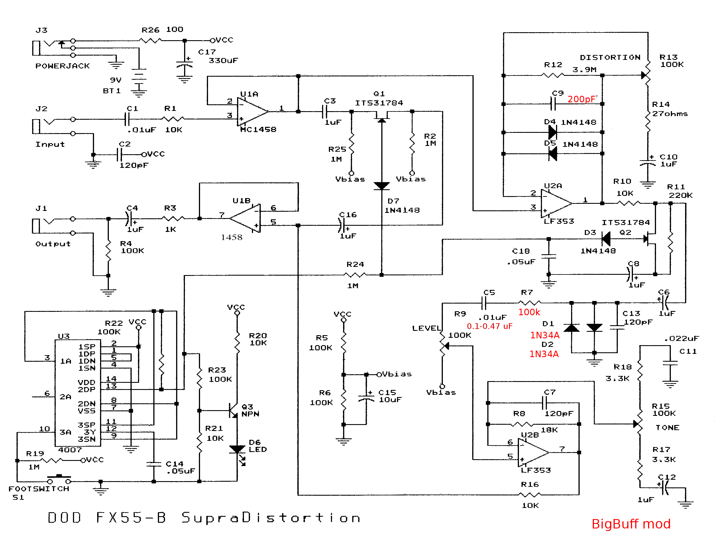DOD FX55B SupraDistortion BigBuff Mod Notes To Self