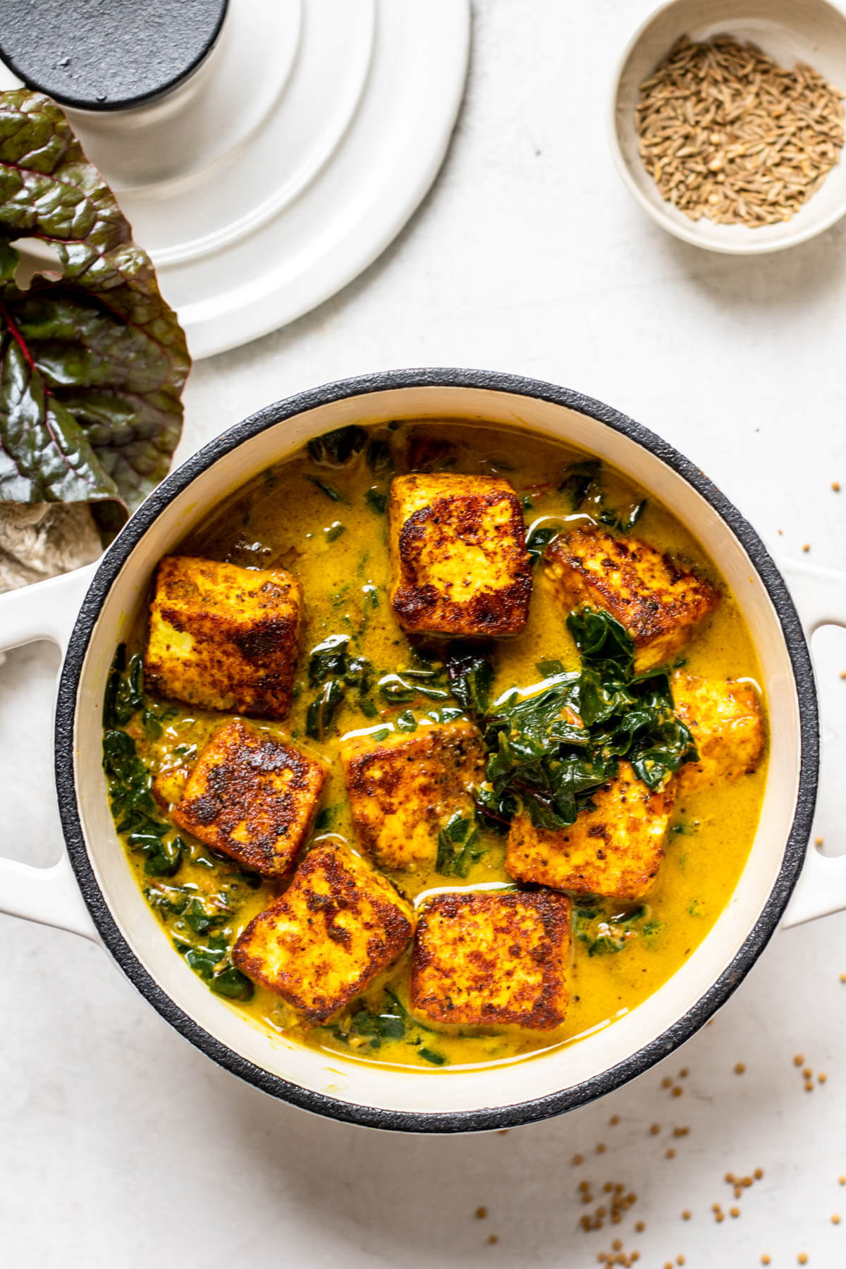Swiss Chard Paneer Creamy Indian Spiced Greens with Fried Cheese