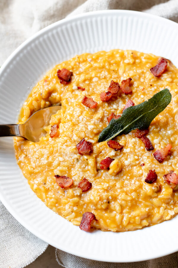 Instant Pot Pumpkin Risotto with Bacon (stovetop instructions included