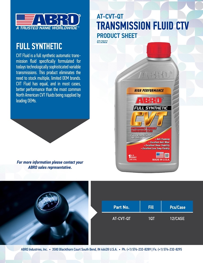 CVT Fluid Continuously Variable Transmission Fluid ABRO