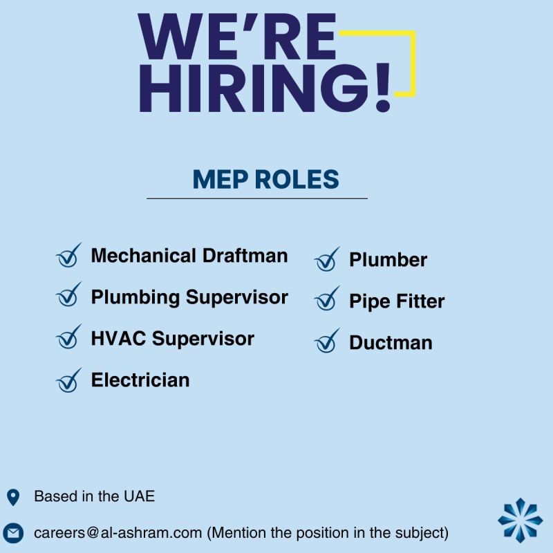 Direct Job Al Ashram company Hiring MEP Roles