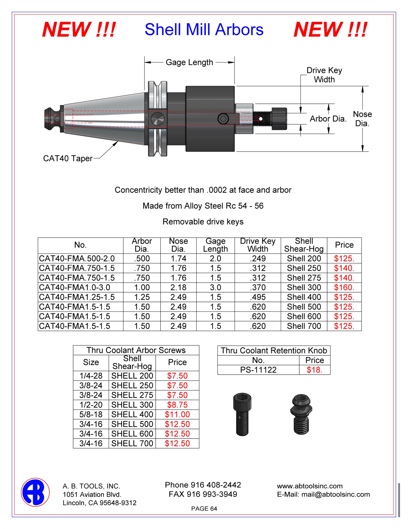 Shell Mill Arbors AB Tools, Inc.