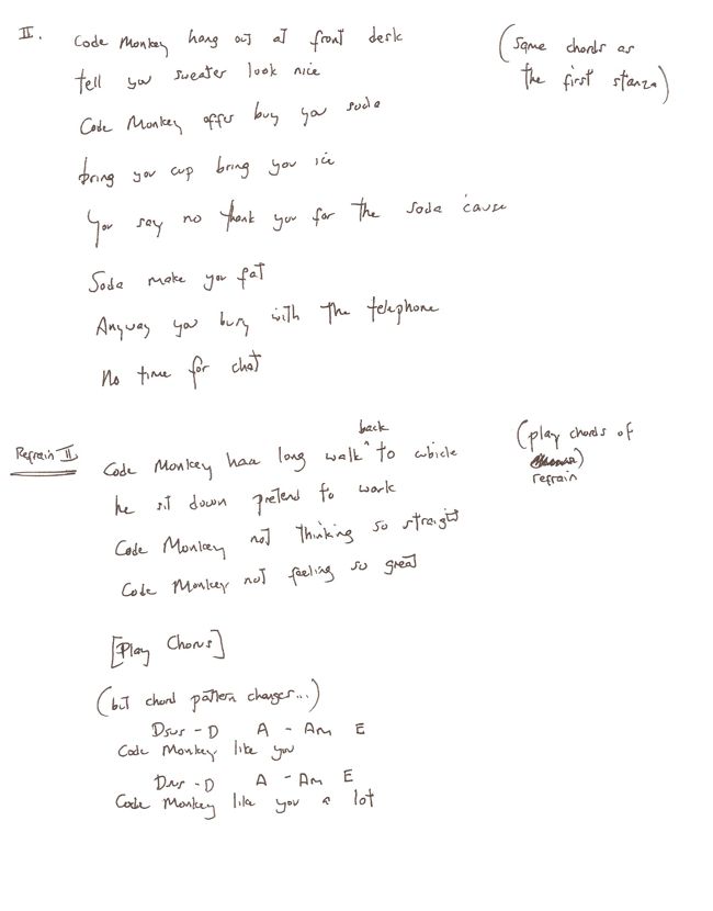 Code Monkey Unplugged Lyrics Chords and Tabs A Bugged Life