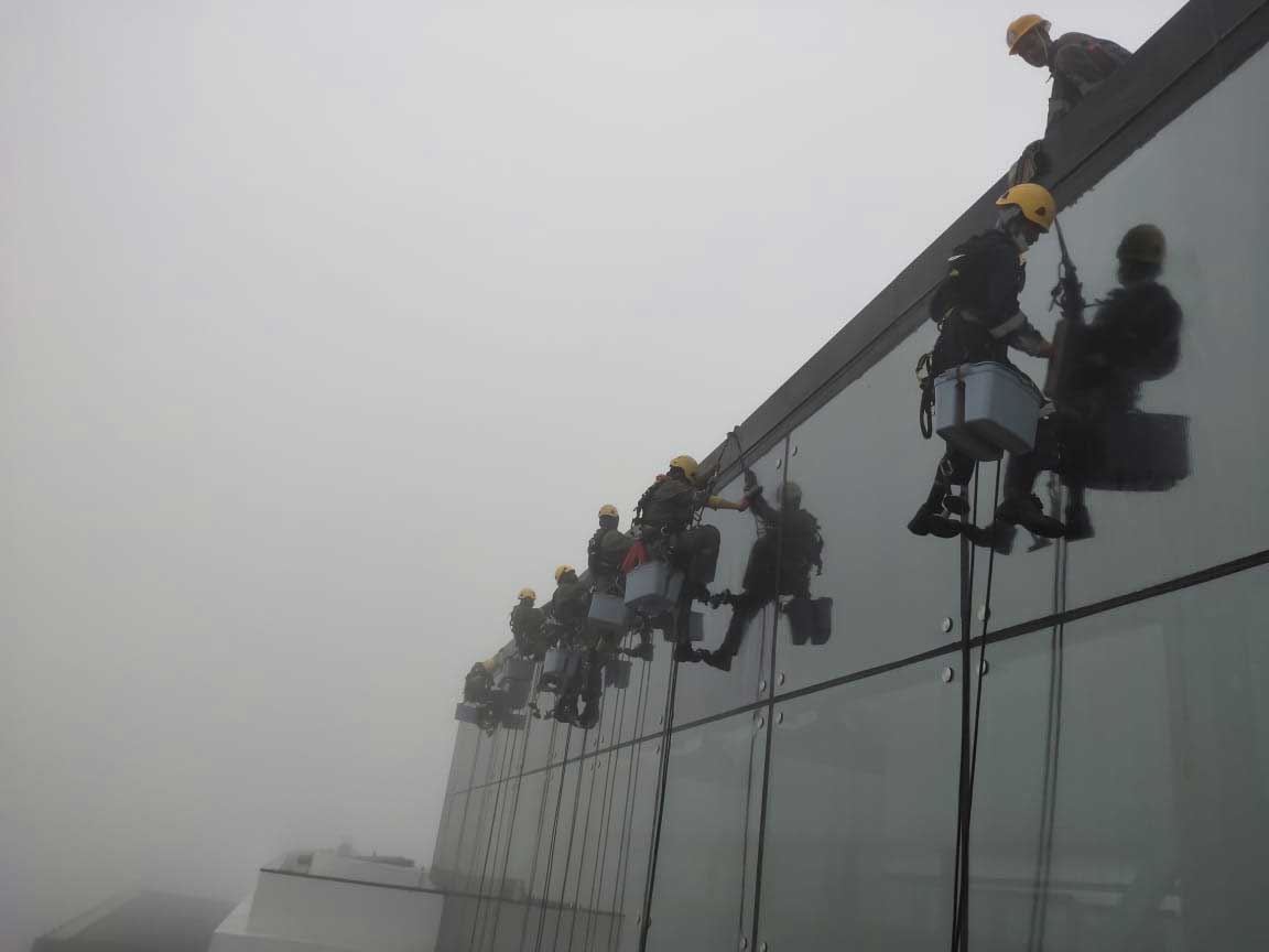 Façade & Glass cleaning by rope access Zero 6 mall Abu Hail