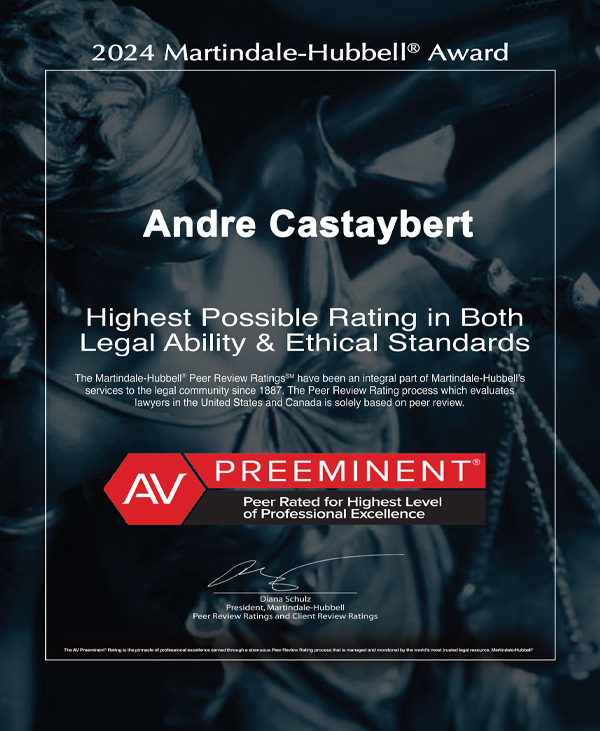 André Castaybert Receives "Preeminent" MartindaleHubbell Peer Review Rating for 2024