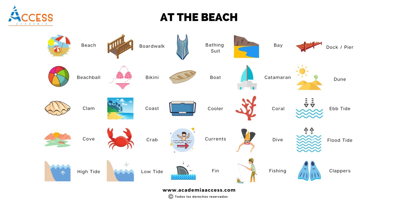 [ Vocabulario de la Playa en Inglés + Imágenes + PDF] Academia Access