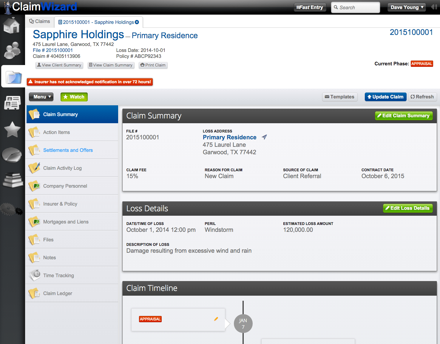 ClaimWizard Claims Tab Open Claims Record ClaimWizard Academy