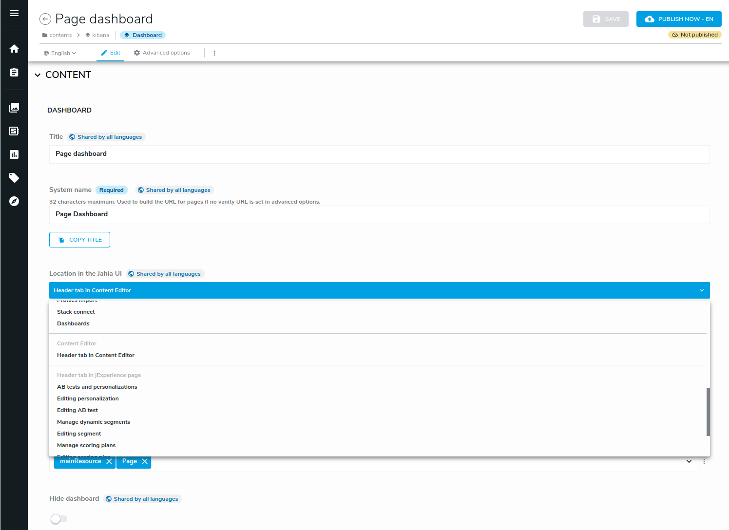 Adding your custom kibana dashboard to Jahia UI