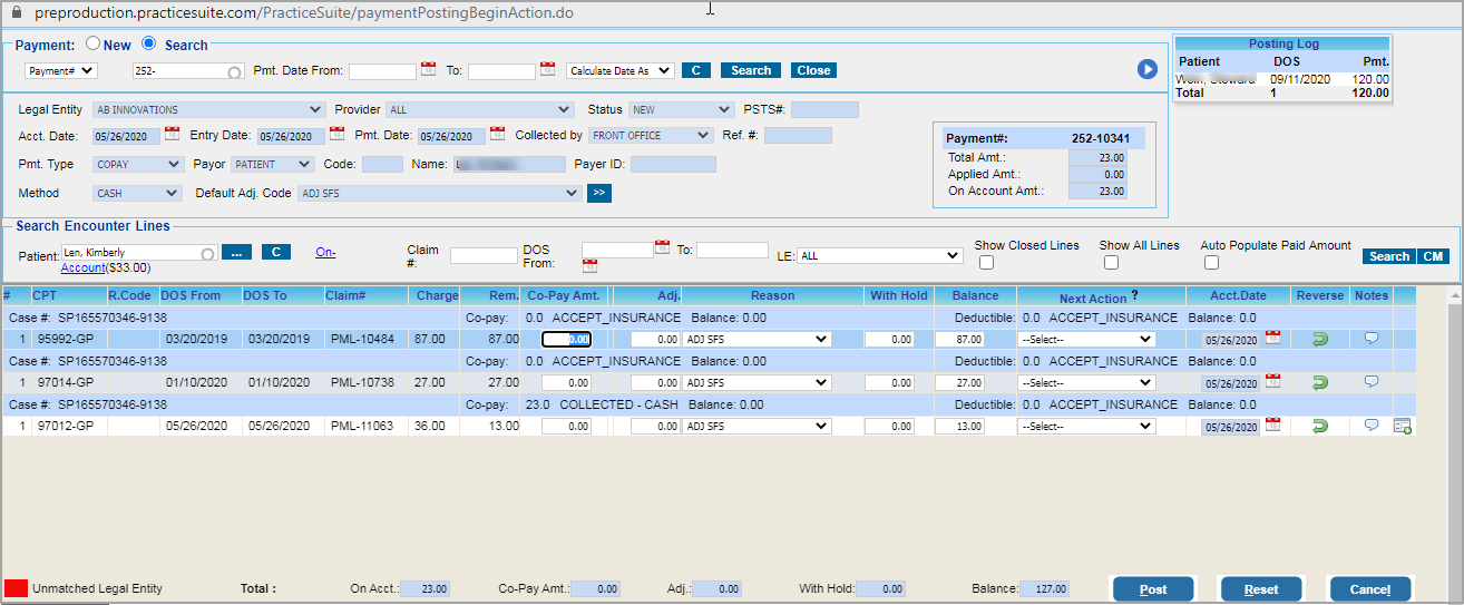 Pat. Payment Posting PracticeSuite Help