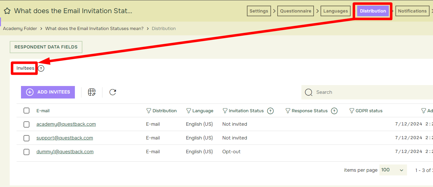 What does the Email Invitation Statuses mean? Questback Academy