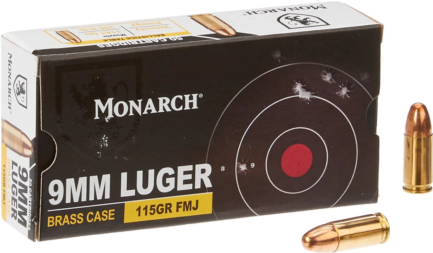 Monarch 9mm Luger FMJ 115 GR Brass Case 50 Rounds Academy
