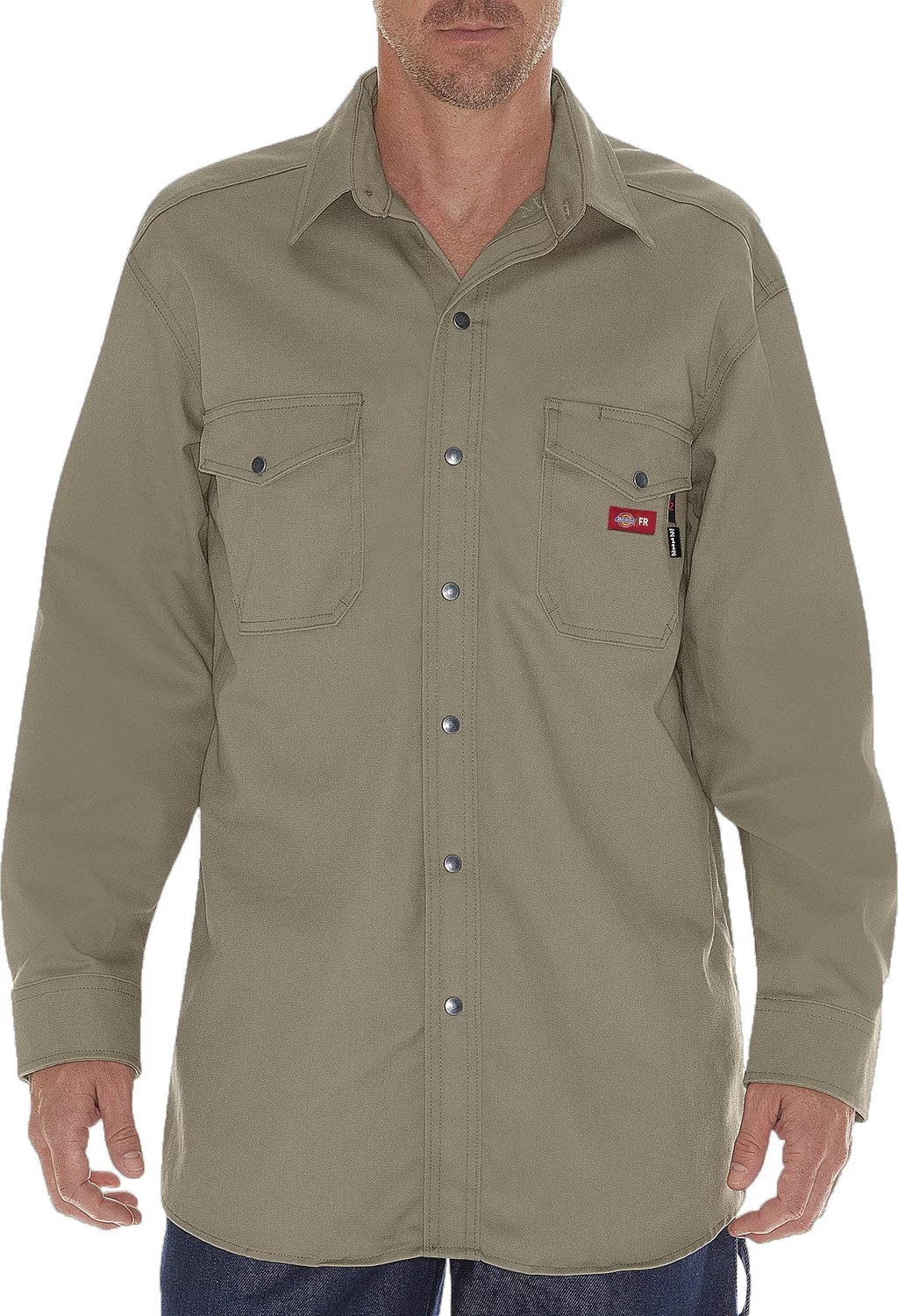 Dickies Men's Flame Resistant Long Sleeve Twill Snap Front Shirt Academy