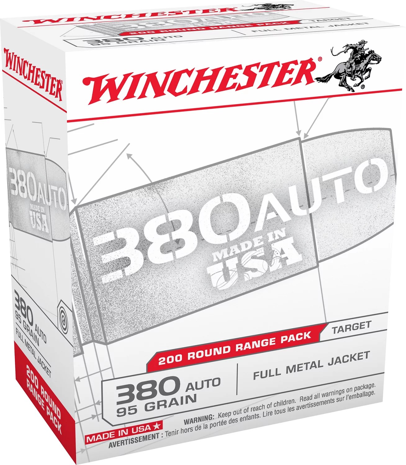 Winchester .380 Automatic 95Grain FMJ Centerfire Pistol Ammunition