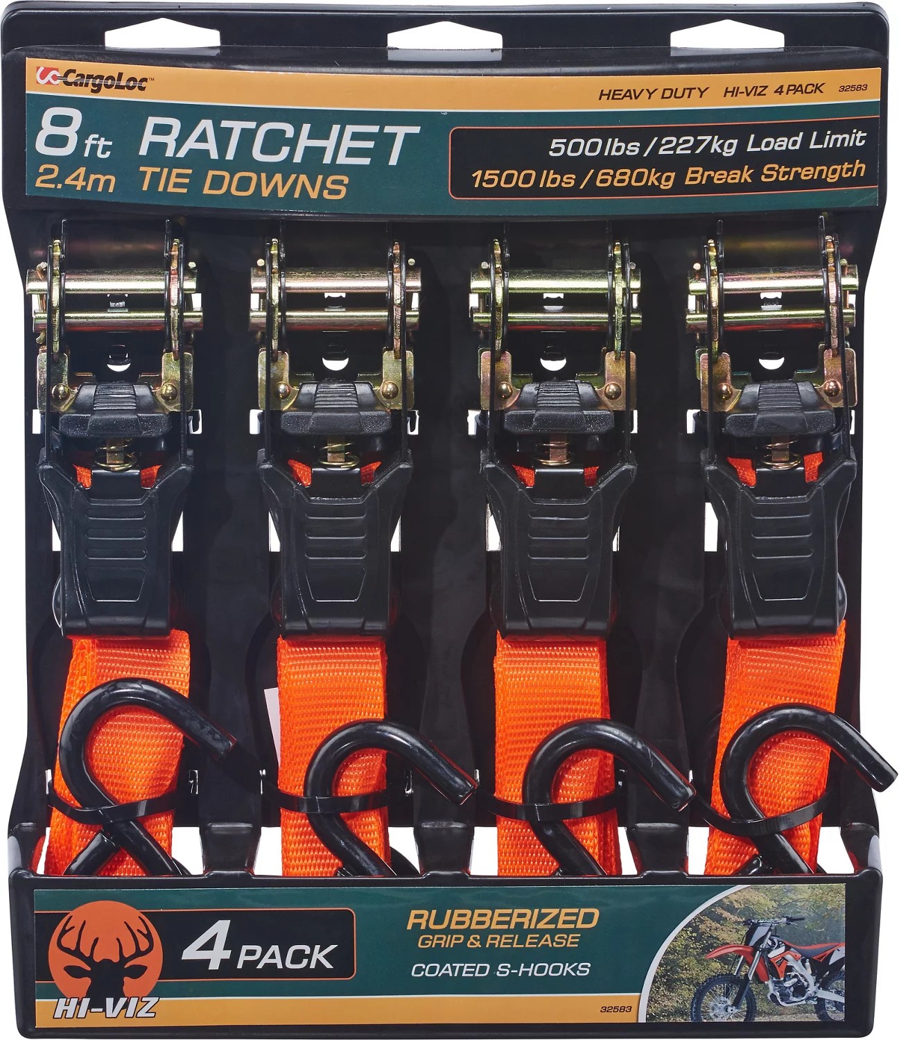 CargoLoc 8' HiViz Ratchet TieDowns 4Pack Academy