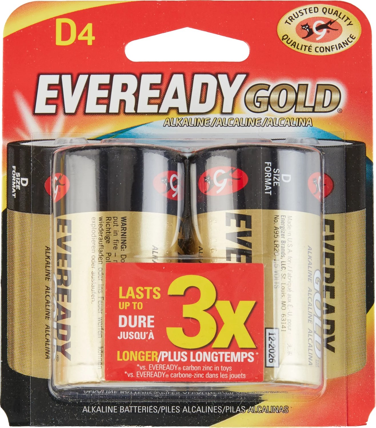 Eveready Gold D Alkaline Batteries 4Pack Academy