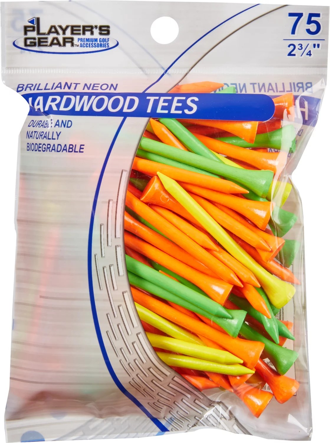 Players Gear 23/4 in Mixed Fluorescent Hardwood Golf Tees 75Pack