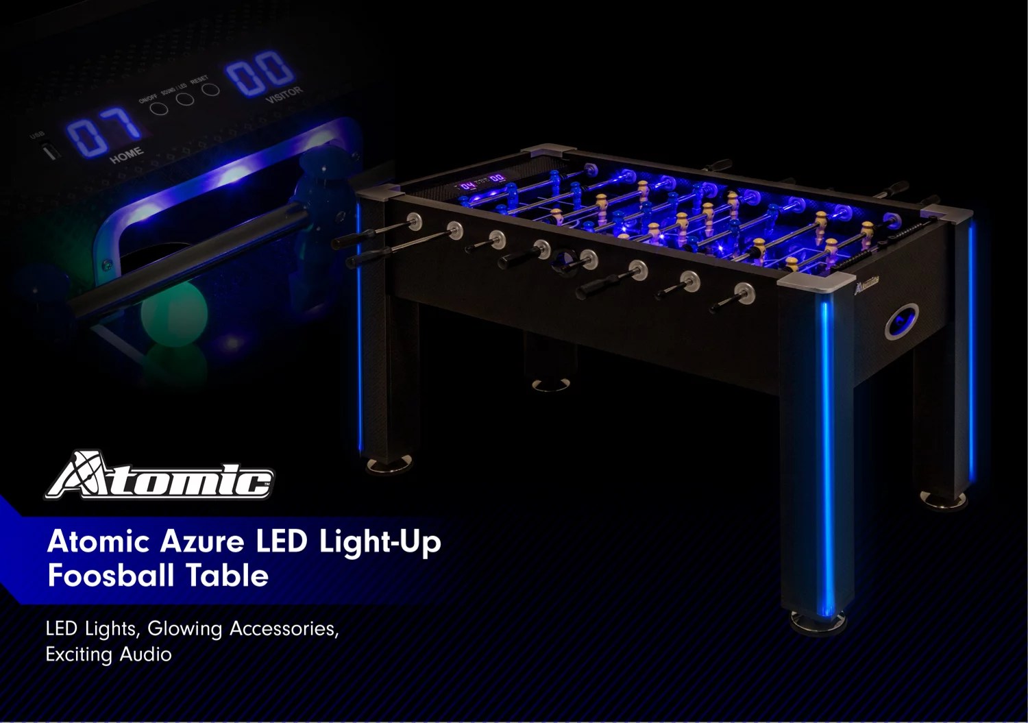 Atomic Azure LED Light Up Foosball Table Academy