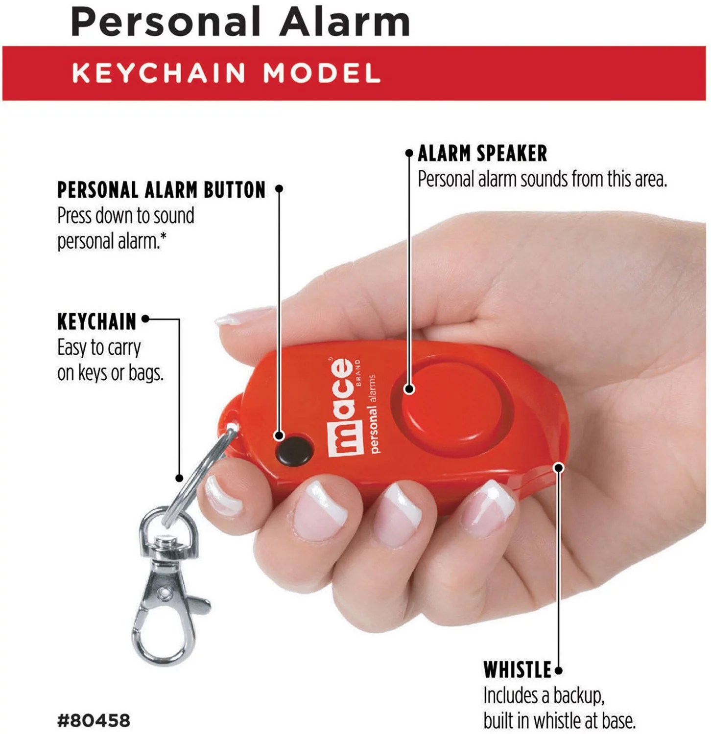 Mace 130 dB Personal Alarm Keychain with Whistle Academy