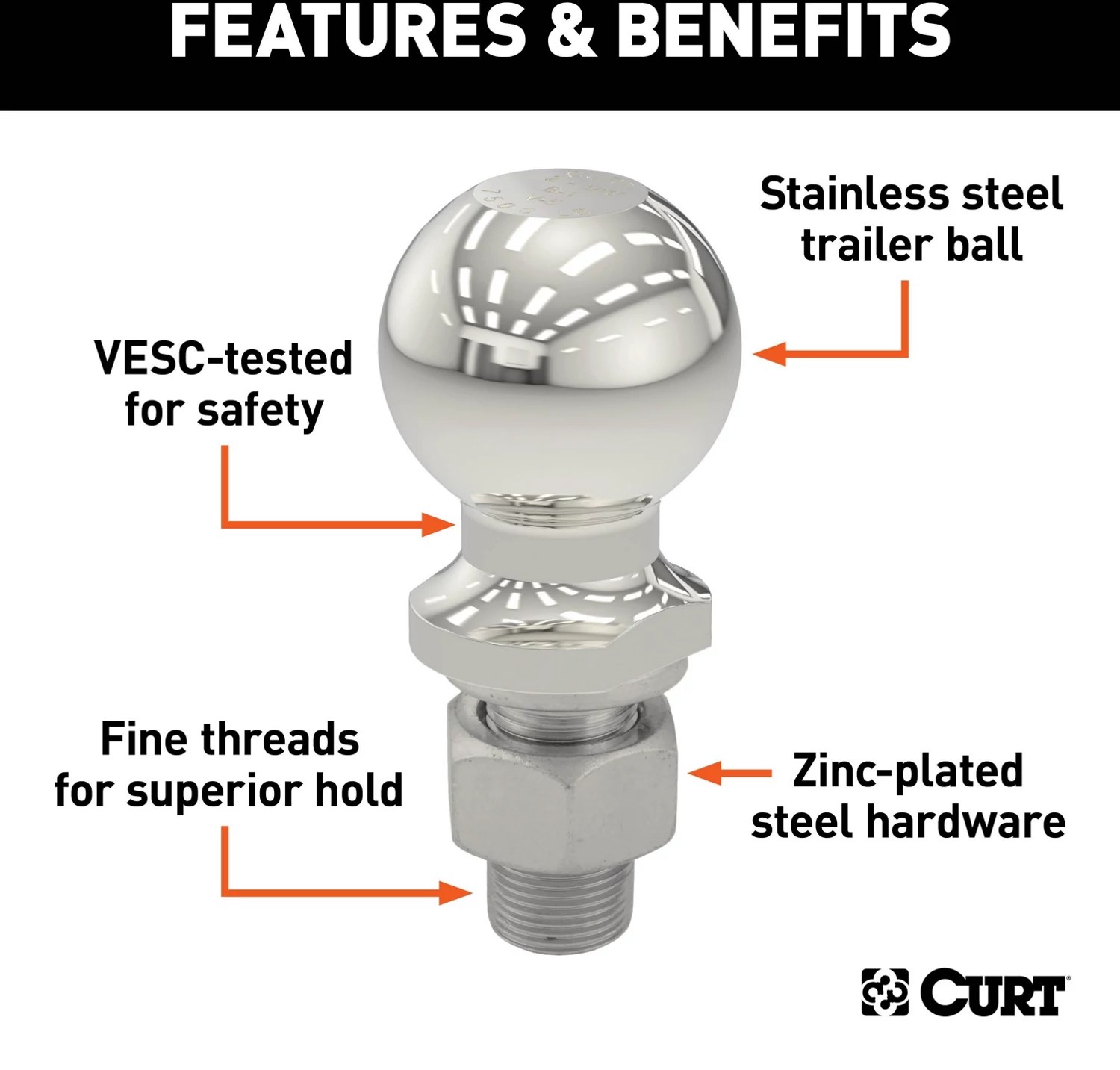 CURT Stainless Steel 2 in Trailer Ball Free Shipping at Academy
