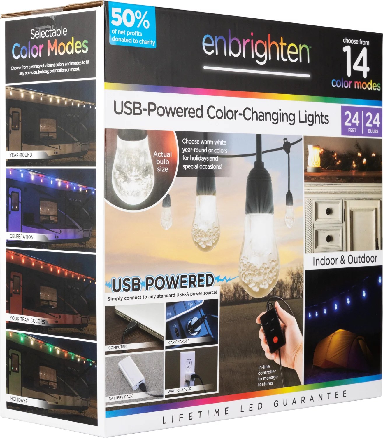 Enbrighten Color Select 24ft USB LED String Lights Academy