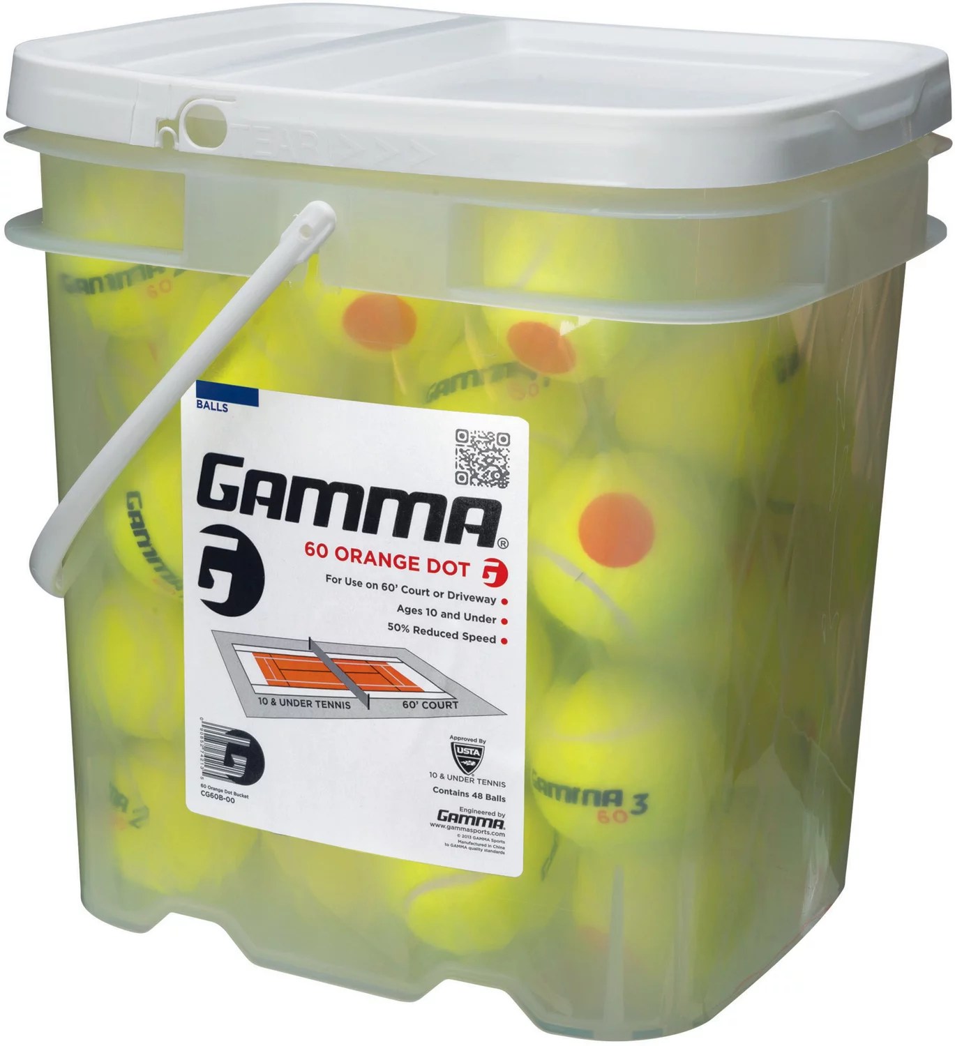 Gamma 60 Orange Dot Tennis Balls 48Pack Academy