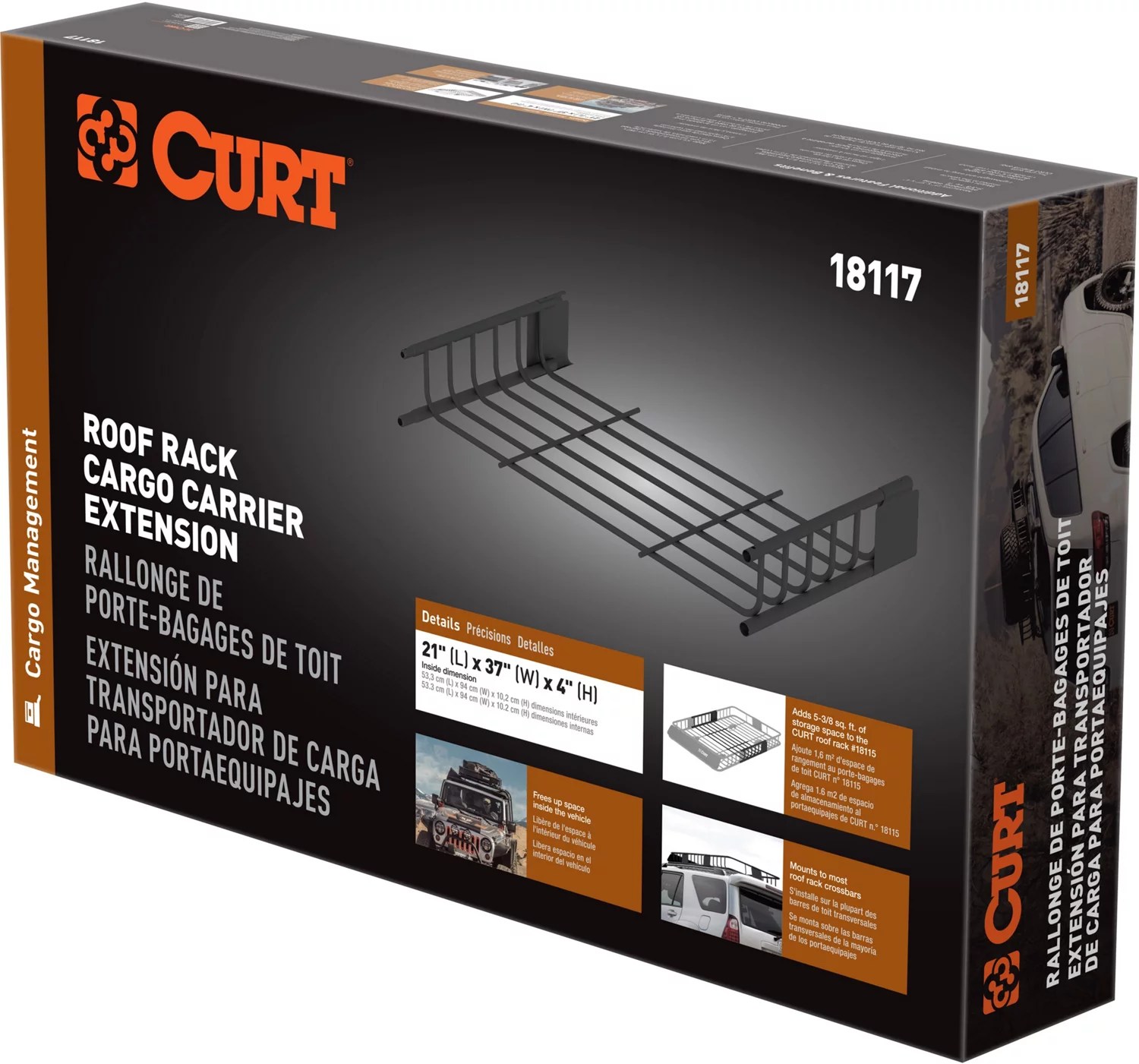 CURT 21 in x 37 in Roof Rack Cargo Carrier Extension Academy