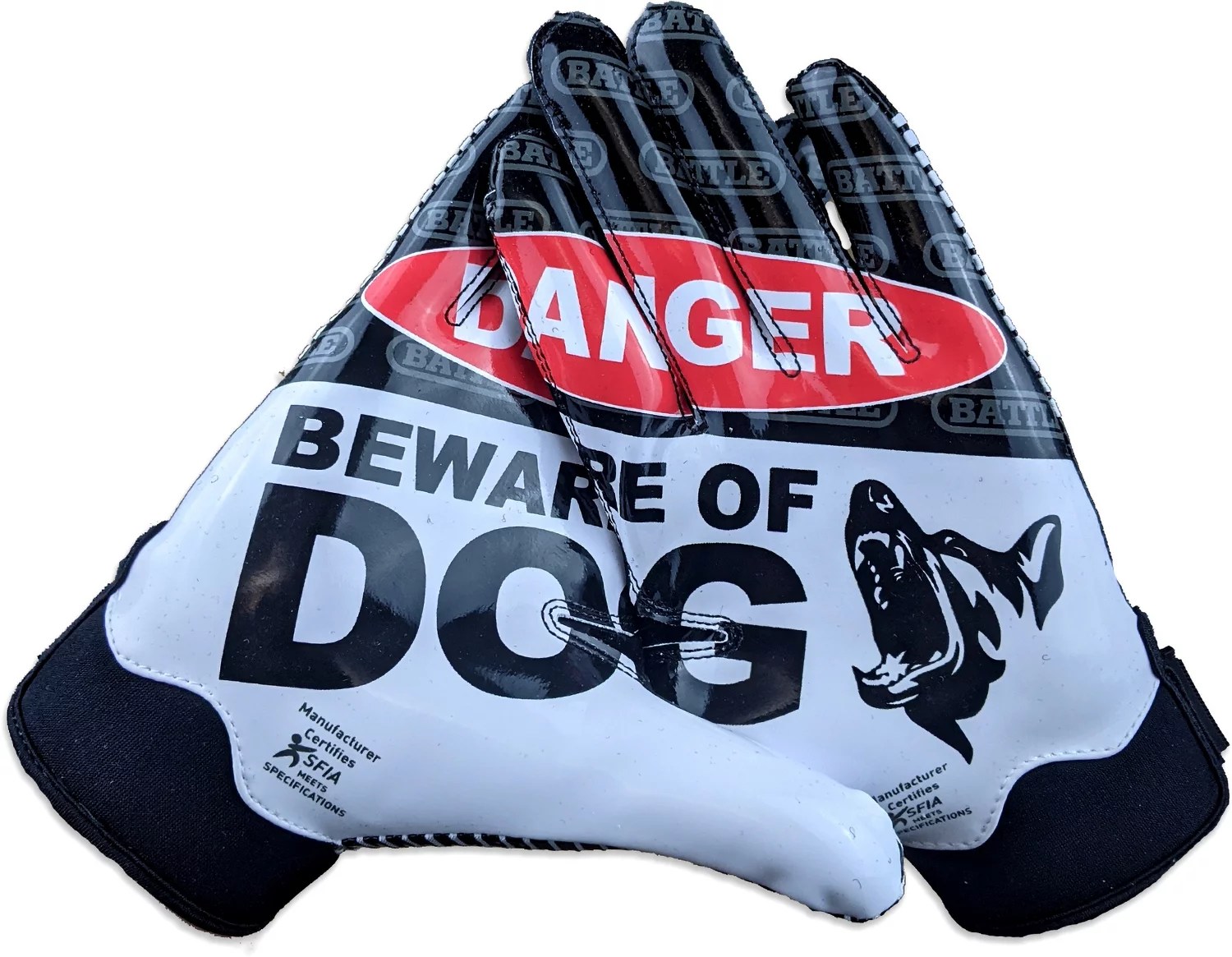 Battle Youth Beware of Dog Football Gloves Academy