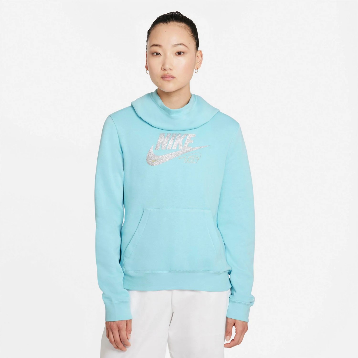 Nike Women's Club Fleece Glitter Funnel Hoodie Academy