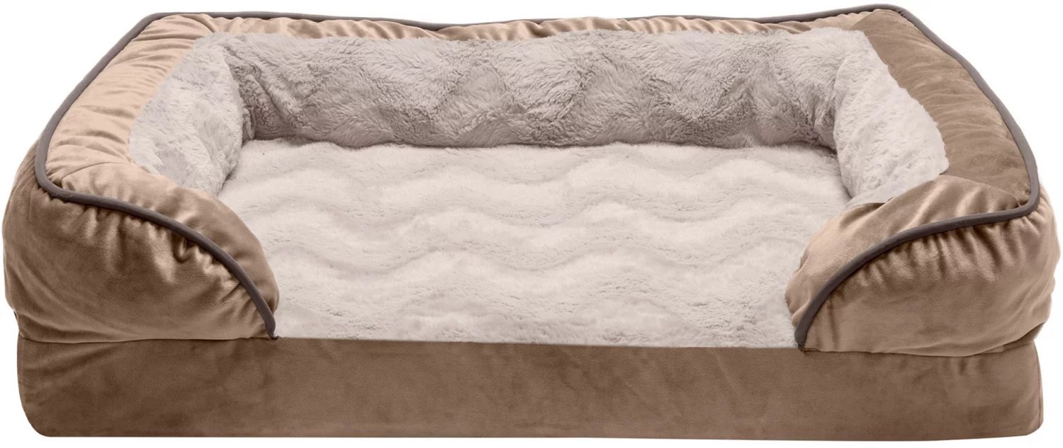 FurHaven Perfect Comfort Velvet Waves Medium Sofa Pet Bed Academy