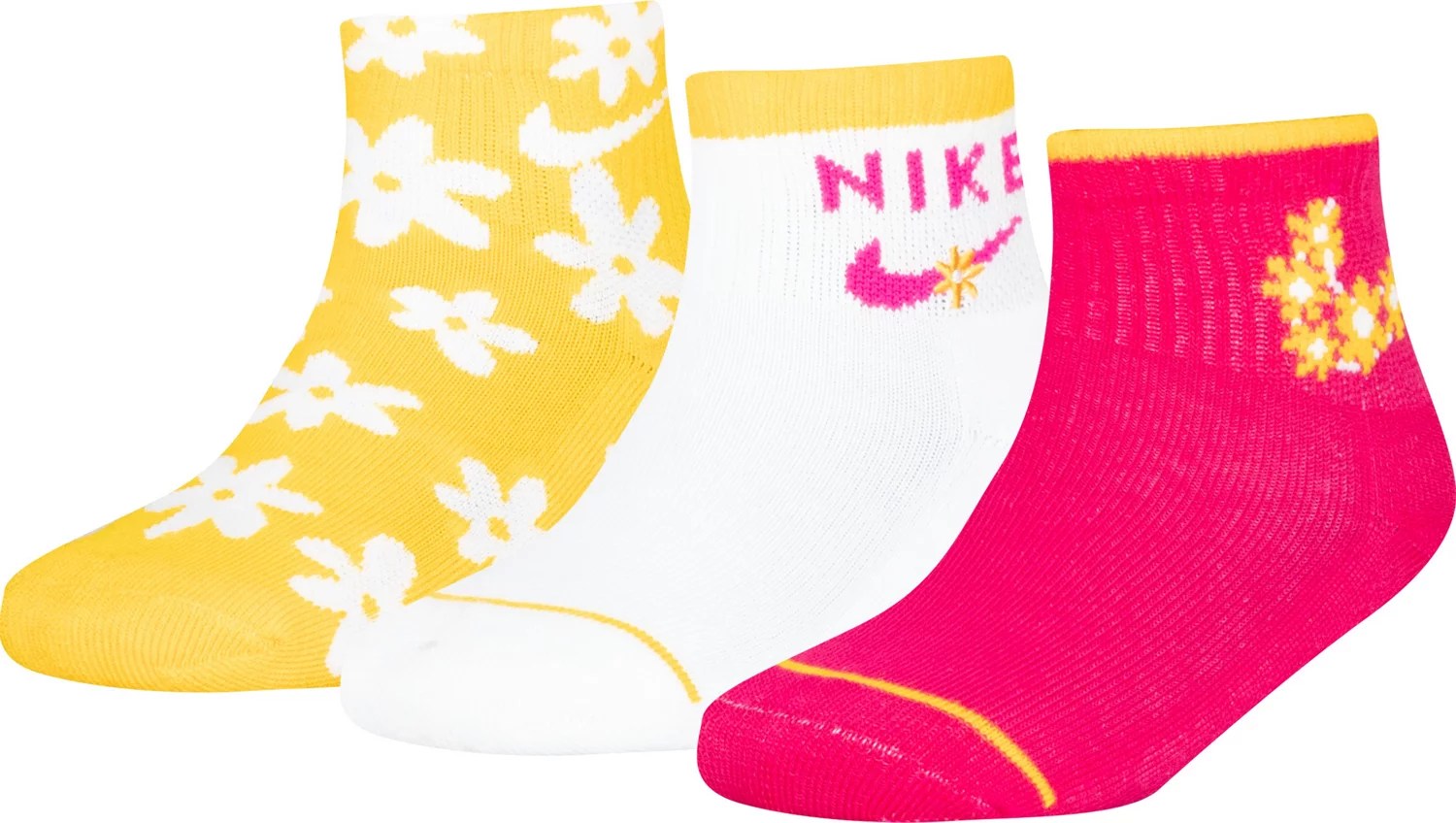 Nike Girls' Floral Quarter Socks 3Pack Academy