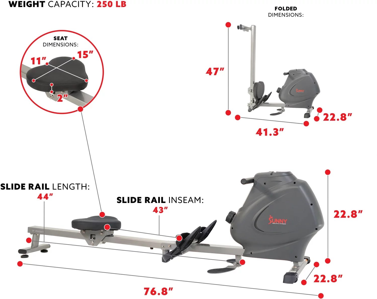Sunny Health & Fitness Multifunction SPM Rowing Machine Academy
