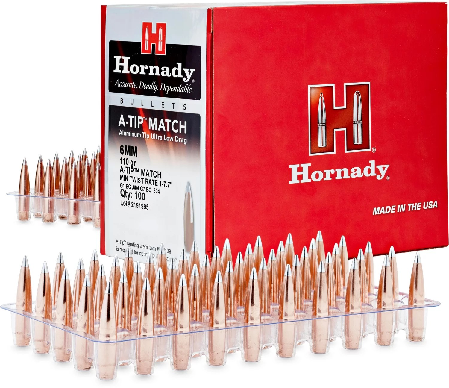 Hornady ATip Match 6mm .243 110Grain Reloading Bullets 100 Rounds